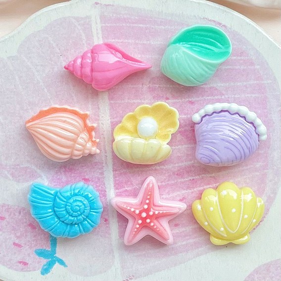 Кабошоны из непрозрачной смолы на тему океана, форма ракушки и морской звезды