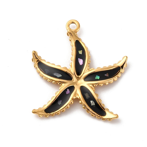 304 подвески из натуральной ракушки из нержавеющей стали, подвески в виде морских звезд с черной эмалью