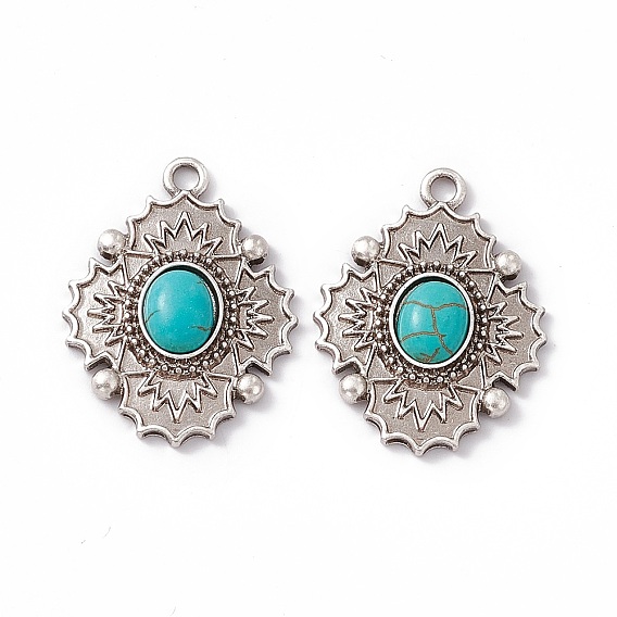 Synthetic Turquoise Pendants, Oval Charms, with Rack Plating Alloy Findings