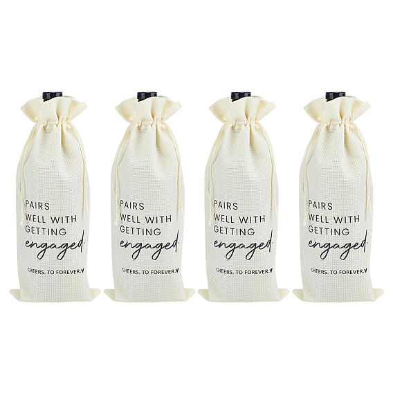 Bolsas de tela de lino con cordón para envasar vino tinto, rectángulo con la palabra
