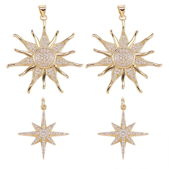 4Pcs 2 Styles Brass Micro Pave Cubic Zirconia Pendants