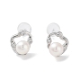 Natural Pearl Stud Earrings for Women, with Sterling Silver Pins and Rhinestone