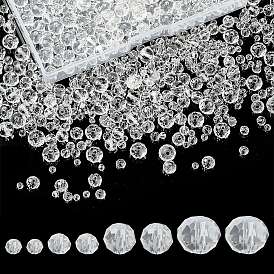 8 Strands 4 Size Transparent Glass Beads Strands, Faceted, Rondelle