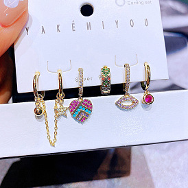 Colorful Zircon Micro-inlaid Sexy Lips Heart Earrings Set for Women