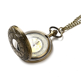 Alloy Glass Pendant Pocket Necklace, Electronic Watches, with Iron Chains and Lobster Claw Clasps, Flat Round