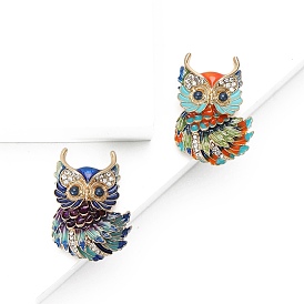 Owl Enamel Pin, Alloy Rhinestone Brooch for Backpack Clothes