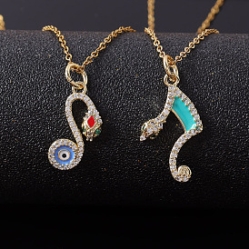 Fashionable Copper Inlaid Diamond Music Note Pendant Necklace - Creative, Snake-shaped, for Women.
