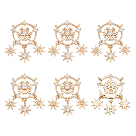 Латунные микропаве прозрачные подвески с фианитом, снежинка со звездой