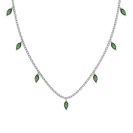 Rhodium Plated 925 Sterling Silver Pave Green Cubic Zirconia Cable Chain Horse Eye Tassel Necklaces for Women