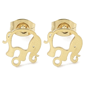 Elephant Ion Plating(IP) 304 Stainless Steel Stud Earring Findings, with Loop