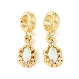 Latón micro pavé de circonita cúbica transparente encantos colgantes europeos, Grandes colgantes agujero, flor ojo de caballo, con vidrio, chapado en rack, larga duración plateado, sin plomo y el cadmio