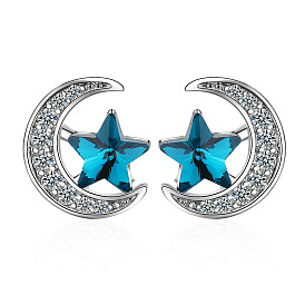 Blue Star Moon Earrings - Simple, Sweet Design, Unique Student Earrings.