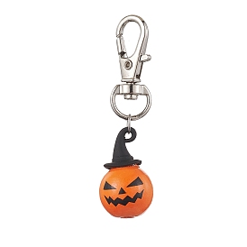Halloween Theme Wood & Alloy Pumpkin Pendant Decoration, Swivel Clasps Charm for Bag Ornaments