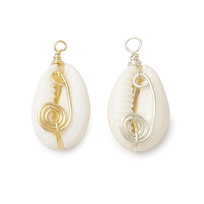 2 шт. 2 цвета натуральные раковины каури вихревые медные проволочные подвески, подвески в форме ракушек, долговечный