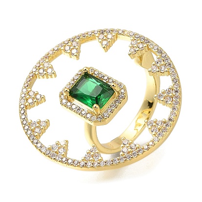 Кольца-манжеты из латуни с микропаве из кубического циркония и стекла для женщин, без кадмия и без свинца, долговечный, цветок с прямоугольником