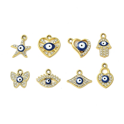 Подвески из эмали из сплава с УФ-покрытием, со стразами, золотые, злые глаза