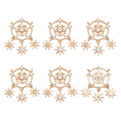 Латунные микропаве прозрачные подвески с фианитом, снежинка со звездой
