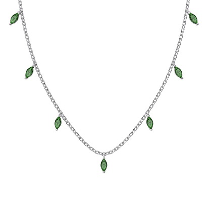 Ожерелья с кисточками из стерлингового серебра с родиевым покрытием, зеленое паве с кубическим цирконием, женские ожерелья с кисточками в виде конского глаза