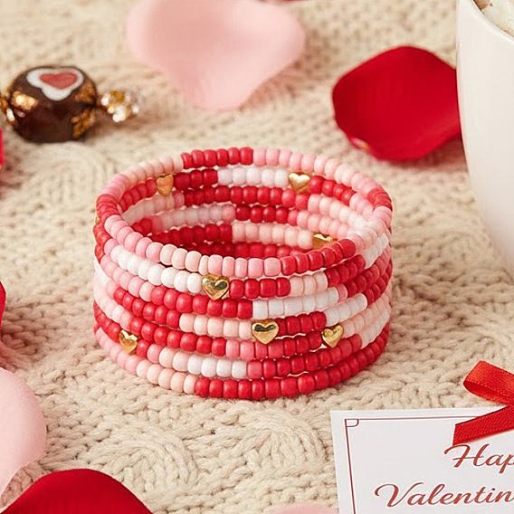 Набор браслетов из стеклянного бисера и латуни., составные браслеты для женщин, сердце