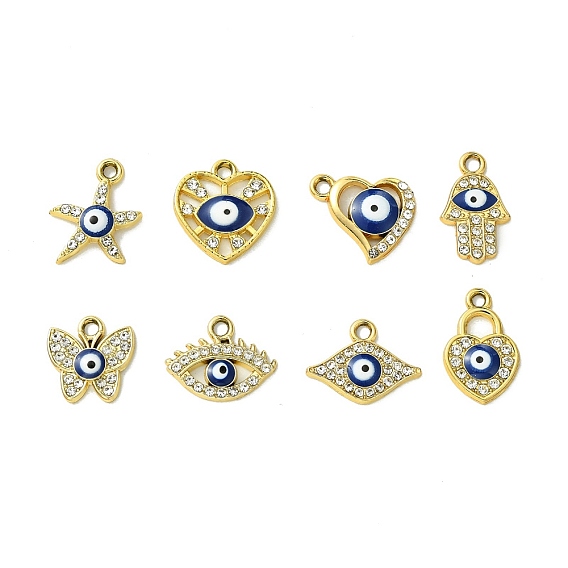 Подвески из эмали из сплава с УФ-покрытием, со стразами, золотые, злые глаза