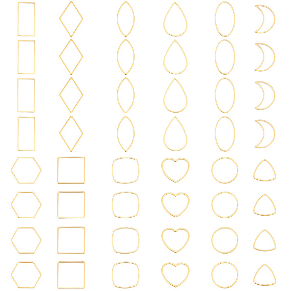 48 шт. 12 стиль 304 соединительные кольца из нержавеющей стали, конский глаз и овал и квадрат и прямоугольник и луна и треугольник и ромб и капля и сердце и круглое кольцо и шестиугольник