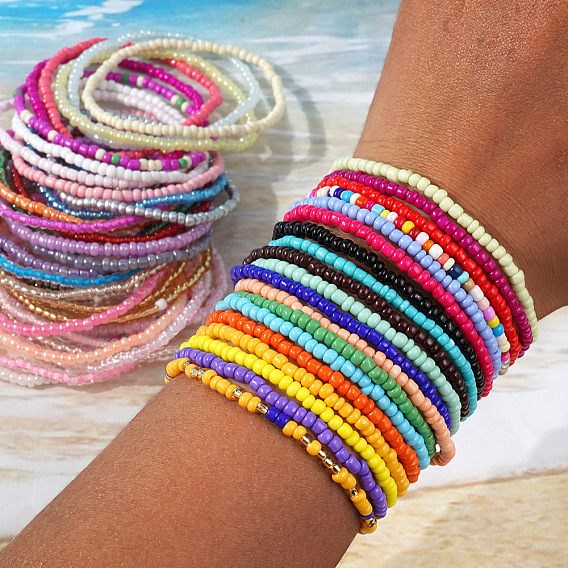 Браслеты из круглых стеклянных бусин в стиле бохо для женщин и девочек