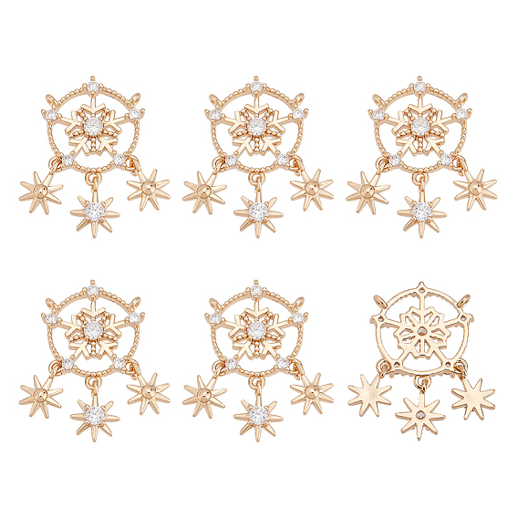 Латунные микропаве прозрачные подвески с фианитом, снежинка со звездой