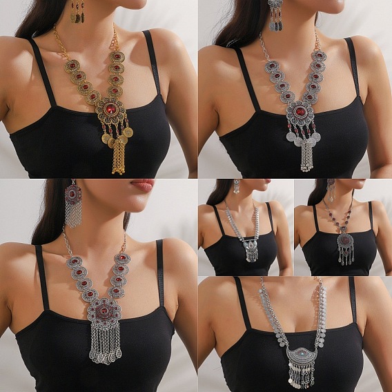 Комплекты ожерелий и серег-колец из сплава цинка в стиле богемии