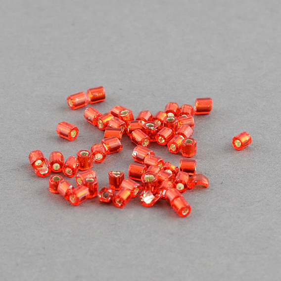 Grade A Glass Seed Beads, Hexagon(Two Cut), Silver Lined, 2x1.5~2mm, Hole: 0.5mm, about 21000pcs/bag