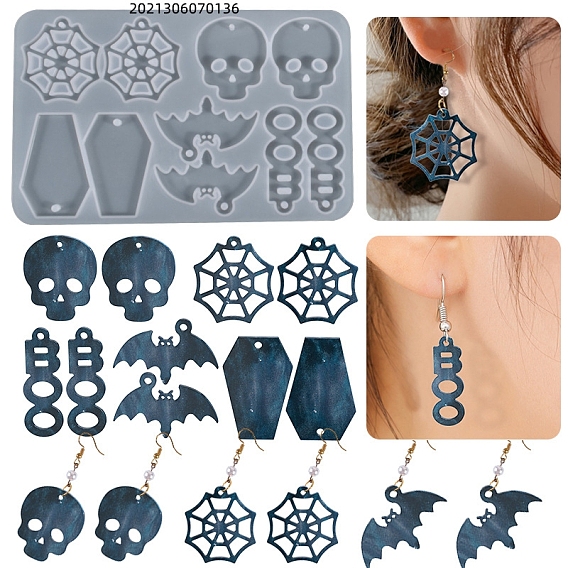 DIY Food Grade Silicone Pendant Molds, Resin Casting Molds, Clay Craft Mold Tools, for Halloween, Rectangle