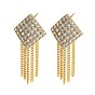 Clear Cubic Zirconia Rhombus Stud Earrings, Rack Plating Brass Chains Tassel Earrings, Long-Lasting Plated, Cadmium Free & Lead Free