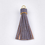 PU Leather Tassel Big Pendants Decorations, with Alloy Findings, Wood Grain, Golden
