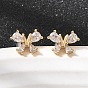 Серьги-гвоздики с бабочками из латуни с микропаве из прозрачных кубических цирконий, без никеля 
