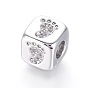 Brass Beads, with Micro Pave Cubic Zirconia, Cube with Baby Footprint