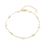 Brass Curb Chain Anklets, with Heart Glass Beads
