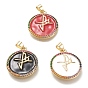 Brass Micro Pave Cubic Zirconia Pendants, with Enamel, Real 18K Gold Plated, Flat Round with Faith Cross