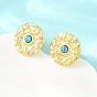 304 Stainless Steel Synthetic Turquoise Center Textured Round Stud Earrings for Women, with 316 Surgical Stainless Steel Pins, for Women, PVD Vacuum Plating