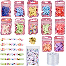 Наборы браслетов своими руками, в том числе бусины из полимерной глины, пластиковые бусины abs, Акриловые бусины, почтовый замок сумки, плоская эластичная кристаллическая струна