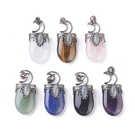 Mixed Stone Pendants, with Brass Findings, Oval