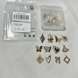 24 Stk. 12 Stile Legierungsemail-Anhänger, mit Strass-Kristall, cadmiumfrei und bleifrei, Licht Gold, Mischformen