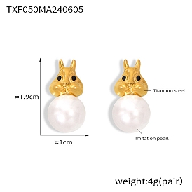 Titanium Steel Rabbit Stud Earrings, with Cubic Zirconia and Imitation Pear, for Women