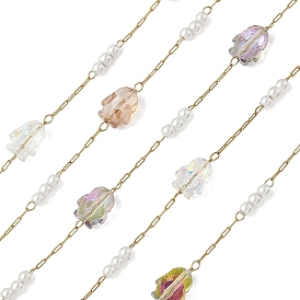 304 кабельные цепи из нержавеющей стали, пингвин, со стеклом и АБС-пластиком, имитация жемчуга, ионное покрытие (ip), реальный 18 k позолоченный, пайки, с катушкой