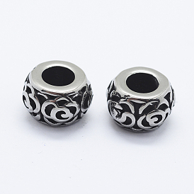 316 Surgical Stainless Steel Beads, Large Hole Beads, Rondelle with Flower