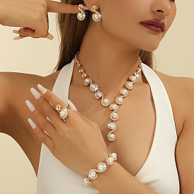 Ожерелья, серьги-гвоздики, браслеты и кольца из сплава с буквой S, кристаллами, стразами и пластиковой имитацией жемчуга