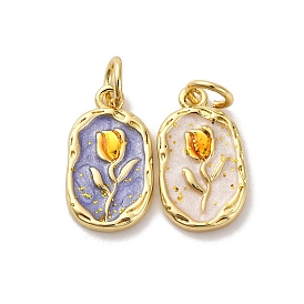 Латунь эмаль подвески, овал с цветочной подвеской, с целью перехода в кольце, без кадмия и без свинца, стойки покрытие, долговечный, реальный 18 k позолоченный