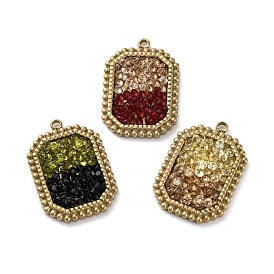 Real 14K Gold Plated 304 Stainless Steel Pendants, with Rhinestone, Octagon