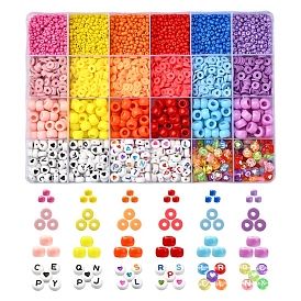 DIY Bead Making Finding Kit, Including Disc Polymer Clay Beads, Baking Paint Glass Seed Beads, Resin Large Hole Beads, Acrylic European & Flat Round with Pattern Beads