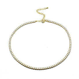 Brass Tennis Necklaces, with Cubic Zirconia Cup Chains and Lobster Claw Clasps