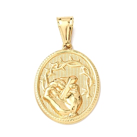 Пасхальные 304 кулоны из нержавеющей стали, овальный шар с подвеской в виде тернового венца и пальмовой ветви., ионное покрытие (ip)