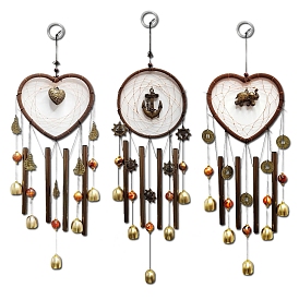 Metal Tube Wind Chimes, Bell Pendant Decorations, with Alloy Charms, Anchor & Helm/Elephant/Heart